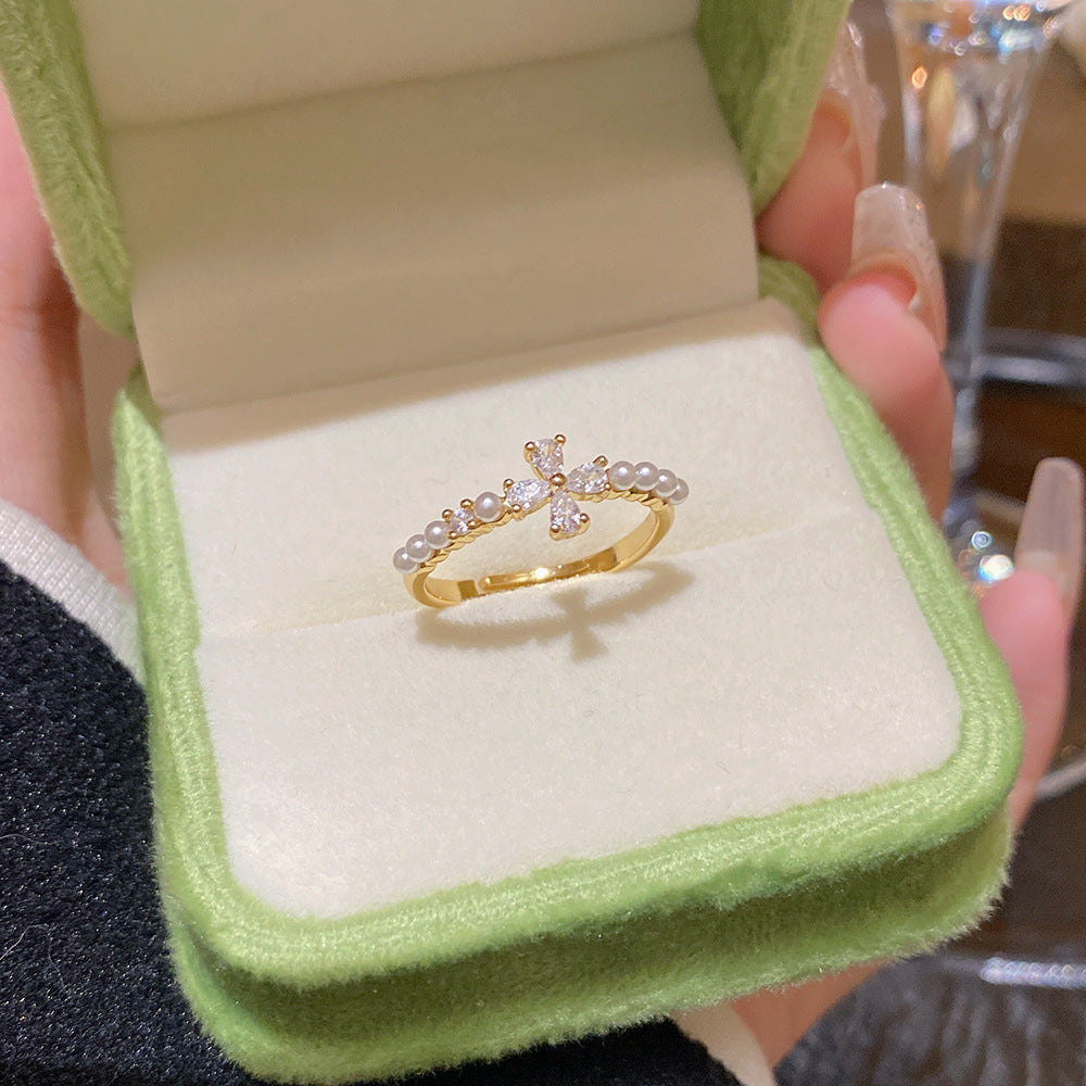 Electroplated Zircon Ring For Women, Niche Design, Adjustable Open Finger Ring