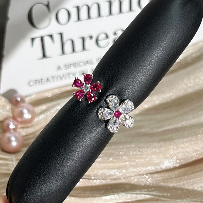 Blossom Cottage Sweet Colorful Zircon Flower Exquisite Open Ring, Hot Sale Luxury High-end Versatile Finger Ring For Women