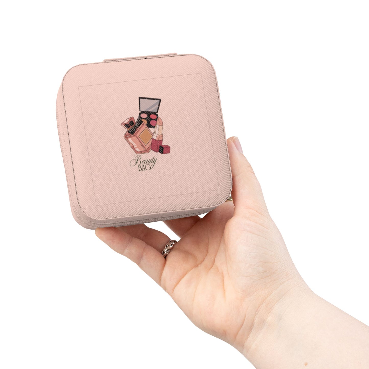 Compact Pink Jewelry Travel Case – Portable Organizer for Rings, Earrings & Necklaces