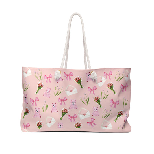 Weekender Bag – Pink Floral & Bunny Travel Tote