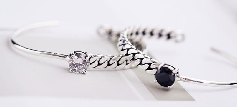 Chain four claw black onyx zircon vintage bracelet