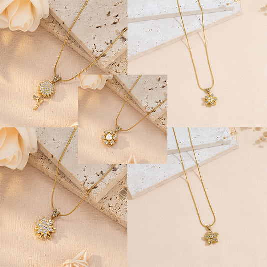 Rotating Flower Shaped Stainless Steel Pendant Necklace