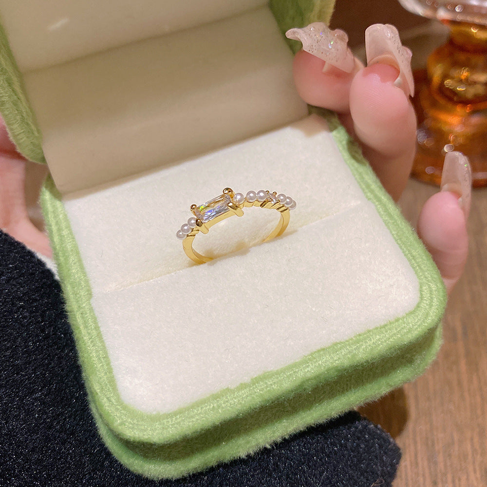 Electroplated Zircon Ring, Adjustable Open Band, Niche Stylish For Women