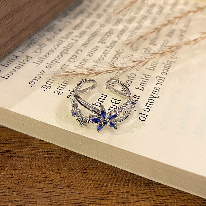Minimalist Row Flower Series Open Ring, Sweet Fashion Floral High-end Temperament Finger Ring For Women