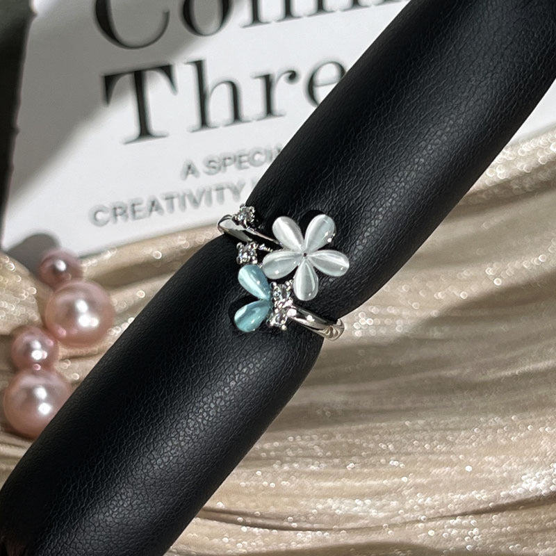 Blossom Cottage Sweet Colorful Zircon Flower Exquisite Open Ring, Hot Sale Luxury High-end Versatile Finger Ring For Women