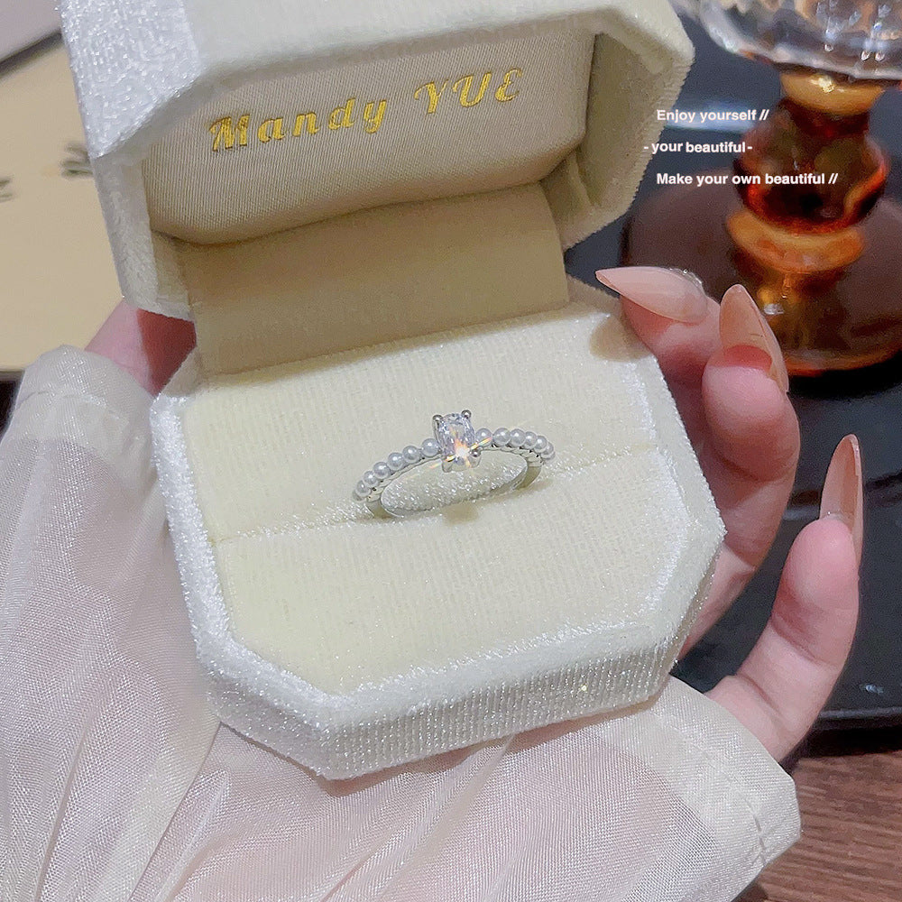 Electroplated Zircon Ring, Adjustable Open Band, Niche Stylish For Women