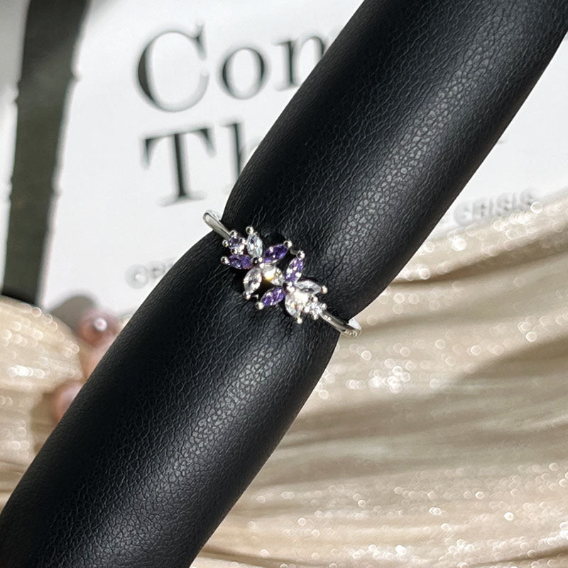 Blossom Cottage Sweet Colorful Zircon Flower Exquisite Open Ring, Hot Sale Luxury High-end Versatile Finger Ring For Women