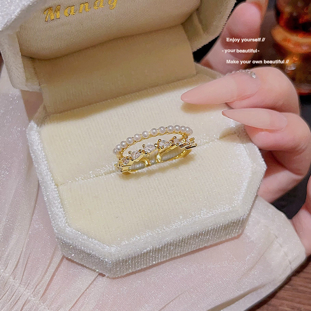 Electroplated Zircon Ring, Adjustable Open Band, Niche Stylish For Women