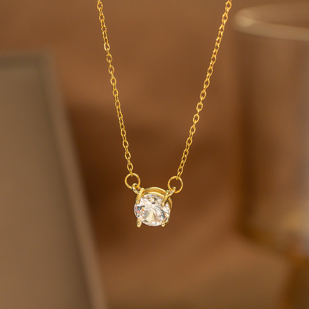 Fashionable Minimalist Internet-celebrity-style Versatile Single-diamond Pendant Necklace