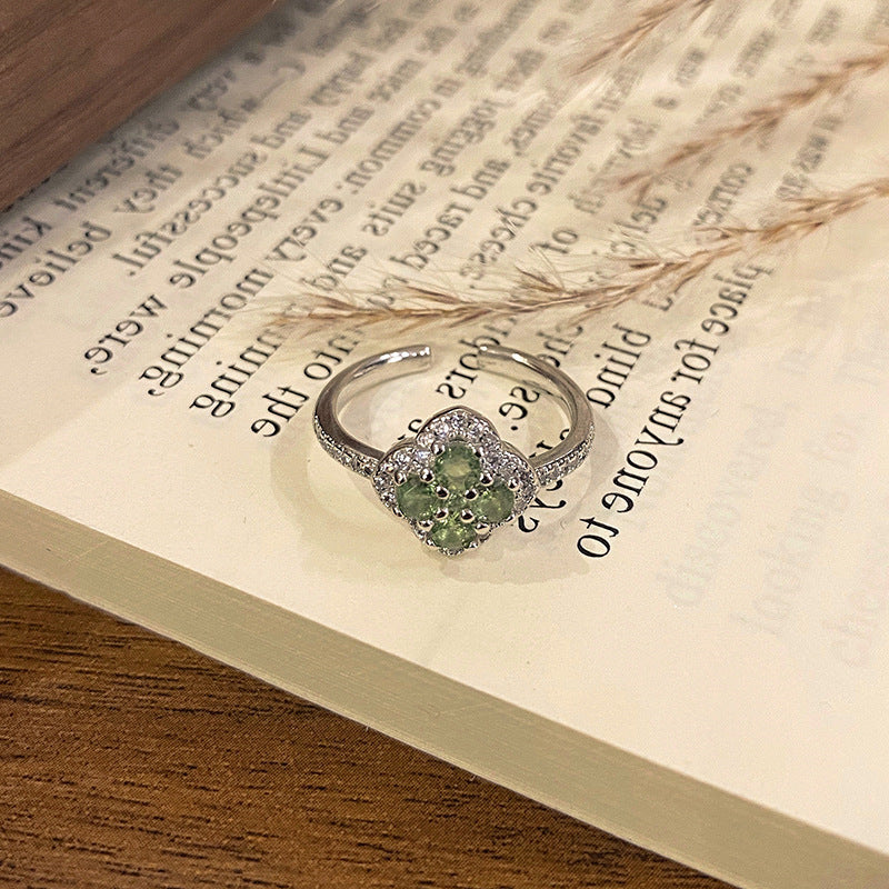 Minimalist Row Flower Series Open Ring, Sweet Fashion Floral High-end Temperament Finger Ring For Women