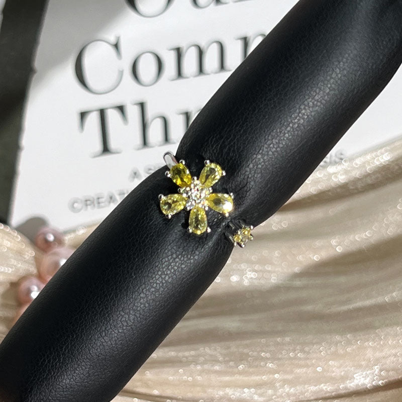 Blossom Cottage Sweet Colorful Zircon Flower Exquisite Open Ring, Hot Sale Luxury High-end Versatile Finger Ring For Women