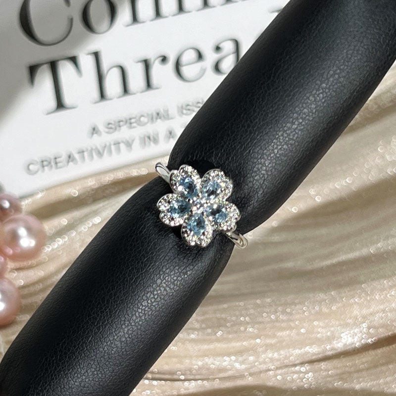 Blossom Cottage Sweet Colorful Zircon Flower Exquisite Open Ring, Hot Sale Luxury High-end Versatile Finger Ring For Women